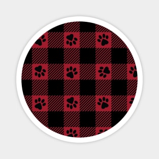 Red Paw Print Plaid Magnet